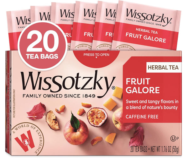 Wissotzky Fruit Galore Herbal Tea, 20 Tea Bags | Caffeine Free | Antioxidant Rich | Fruity Blend