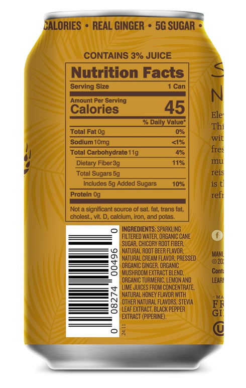 12oz 12-Pack Reed's Root Beer Functional Soda - Organic Ginger, Adaptogen Mushroom Blend, Prebiotics - Cans