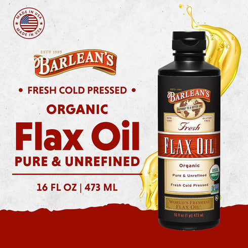 7,640mg 3 16 oz Barlean's Organic Flaxseed Oil Liquid from Fresh Cold Pressed Flax Seeds, ALA Omega Fatty Acid