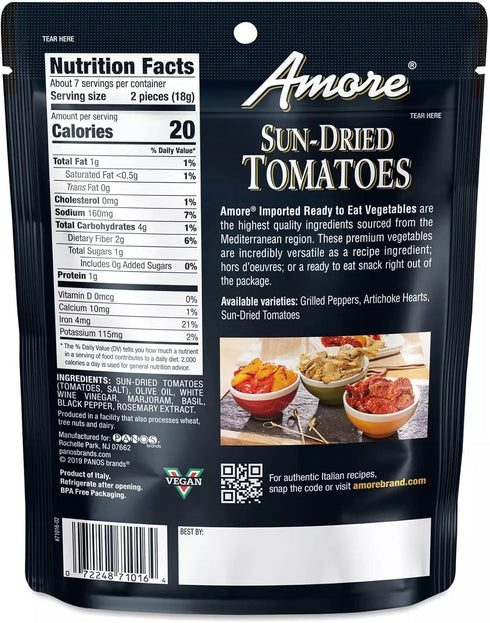 Amore (4.4oz) 2 Pack Vegan Ready to Eat, Non GMO Verified, Premium Herb Infused Sun-Dried Tomatoes