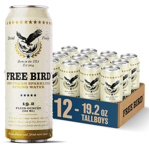 Free Bird, Sparkling Southern Spring Water, 12-Pack (19.2oz Tallboy Cans) Unflavored Carbonated