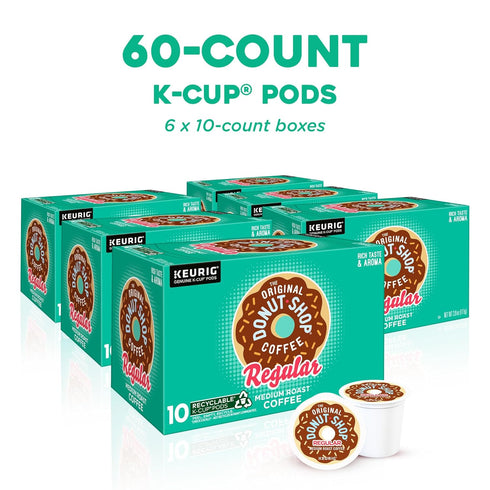 60 Count, (6 Packs 10) The Original Donut Shop Regular, Keurig Single Serve K-Cup Pods, Medium Roast Coffee