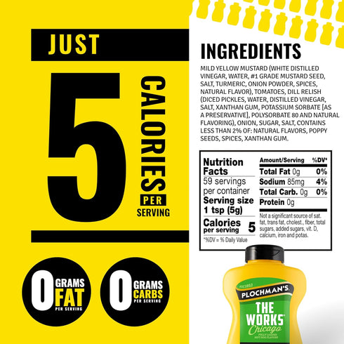 15 oz, Plochman, The Works Mustard, Perfect for Chicago-Style Hot Dogs