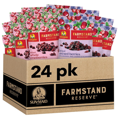 24 Count Pack 0.8 oz (12) (12) Sun-Maid Farmstand Reserve Variety - Snack Bag Whole Dried Cranberries and Dried Mixed