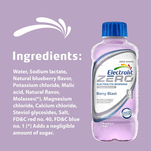 21 Oz (Pack 12) Electrolit Zero, Electrolyte Beverage, Berry Blast, Fl bottle