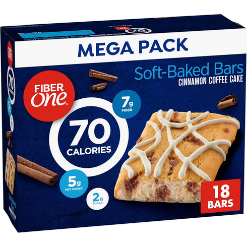 Fiber One 70 Calorie Soft Baked Bars, Cinnamon Coffee Cake, Mega Pack,