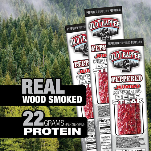 Packages, 22 (Pack 12) Old Trapper Kippered Steak, Peppered Flavor, Two-Ounce Individually Wrapped Spicy Meat Snack