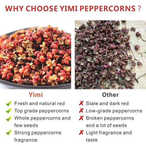 Yimi Sichuan Szechuan Peppercorns, Grade AAA Whole Red Peppercorn, Strong Flavor for Mapo Tofu, 2.1 oz