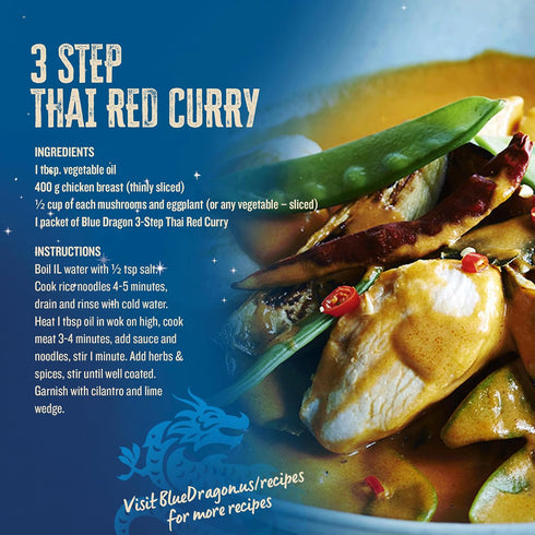 3 8.9 oz (Pack 2) Blue Dragon Step Thai Red Curry Kit - of - Pre-Portioned Sachets of Authentic Thai Red Curry Paste
