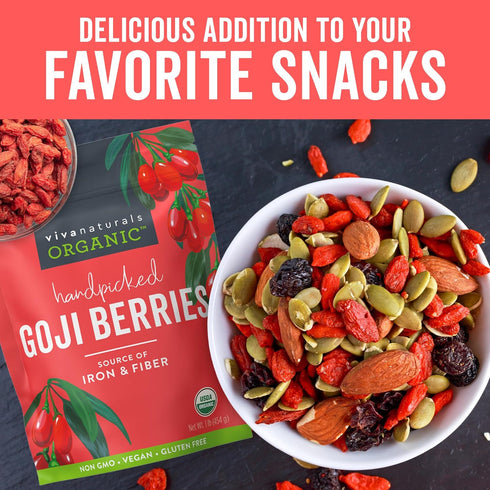 1 lb (454 Viva Naturals Organic Dried Goji Berries, g) Non-GMO, Vegan Wolfberries, Perfect for Goji Berry Tea
