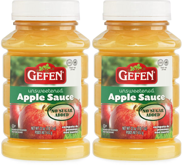 Gefen Unsweetened Apple Sauce, 23oz (2 Pack), No Sugar Added, Kosher for Passover