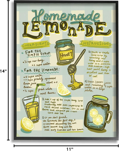 Stupell Industries Homemade Lemonade Vintage Drink Recipe Wall Art, Black Framed, 11 x 14, Green