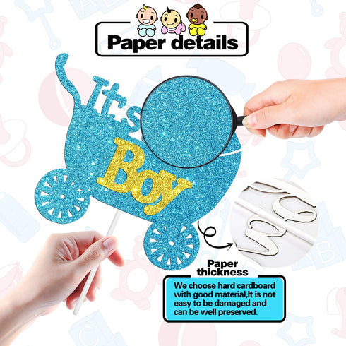 Blue Glitter It's a Boy Cake Topper for Baby Shower, Baby Boy Birthday Party Sign, Gender Reveal Decoration Supplies