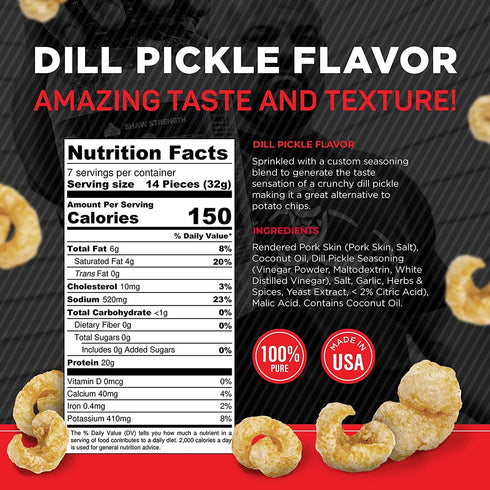 8Oz) Ol' Uncle Porkers Shaw Strength Protein Pork Rinds (Dill Pickle, Developed for Worlds Strongest Man Brian Shaw