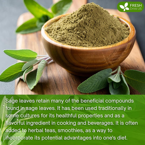 8oz FreshDrinkUS, Sage Leaf Powder Premium Culinary Herb, Pure Ground Sage Leaves for Cooking, Baking & Herbal