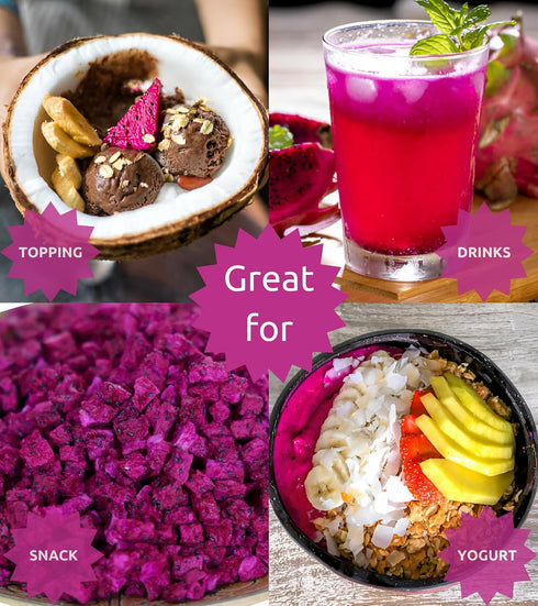 170g/6.0 Oz, 100% KAMVIVA Vietnam's Freeze Dried Dragon Fruit, Natural, Diced Dragonfruit, Red Pitaya Dry, No Sugar