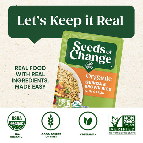 8.5 OZ SEEDS OF CHANGE Organic Quinoa & Brown Rice with Garlic, Organic Food, Pouch
