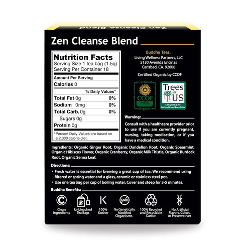 Buddha Teas Organic Zen Cleanse Blend - OU Kosher, USDA Organic, 18 Bleach-Free Tea Bags