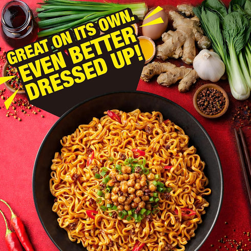 Pack, 3.20 oz (Pack 12) JWAY Sichuan Pepper Stir Fry Noodles, Deep-fried Instant Ramen with Chili Oil, Spicy Dry Tossed