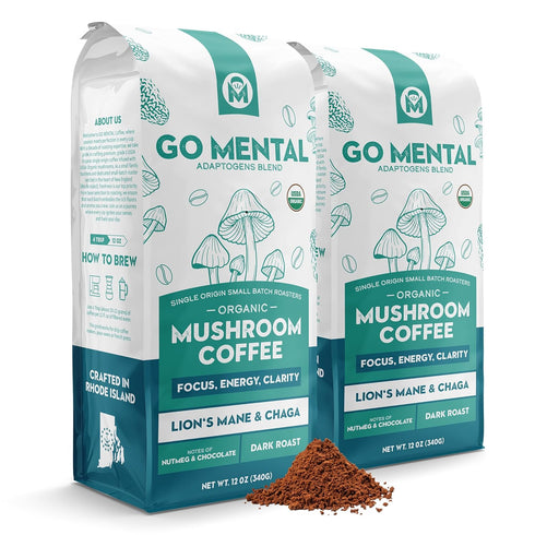 Organic Lion's Mane and Chaga Mushroom Coffee Dark Roast, Full Fruiting Bodies,