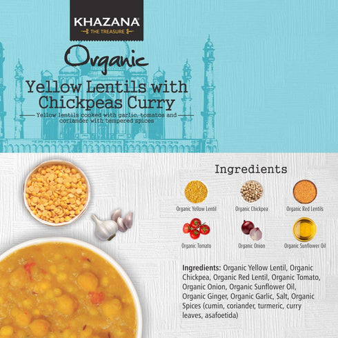 Lian Style Corporation 10oz 90 3-Packs ORGANIC Ready to Eat Indian Meals- Yellow Lentils w/ Chickpeas Curry - Pouches |