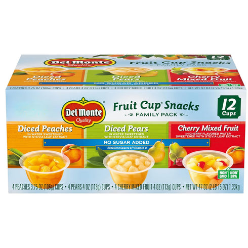 Del Monte Fruit Cup Snacks Variety Pack with No Added Sugar, 4