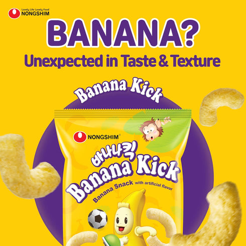 1.58 oz (Pack 20) Nongshim Banana Kick Puff Snack - Crispy Corn Puff with Banana Flavor, Soft and Sweet Fruit Snack