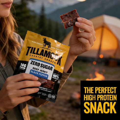 Country 6 2.2 14g Tillamook Smoker Zero Suagr Beef Jerky - Original, Teriyaki, Black Pepper, x Ounce Each, Slow-Smoked