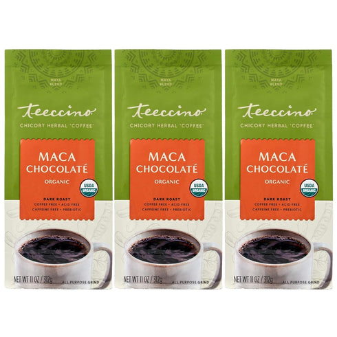 Teeccino Maca Chocolat Chicory Coffee Alternative - Ground Herbal Coffee Thats Prebiotic,