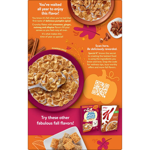 15.6oz (1 Kelloggs Special K Breakfast Cereal, Fiber Cereal, Large Size, Pumpkin Spice, Box Box)