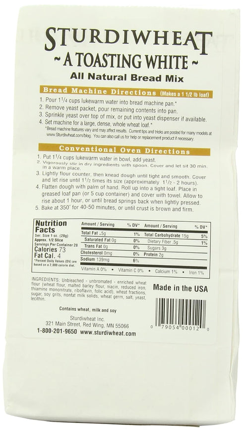 20-Ounce Package (Pack 4) Sturdiwheat All Natural Bread Mix, Golden Grain White