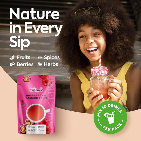 10 Count Frubemix Raspberry & Passion Fruit Honey Sweetened, Pure-Based Drink Mix | Soda Alternative Hot, Iced
