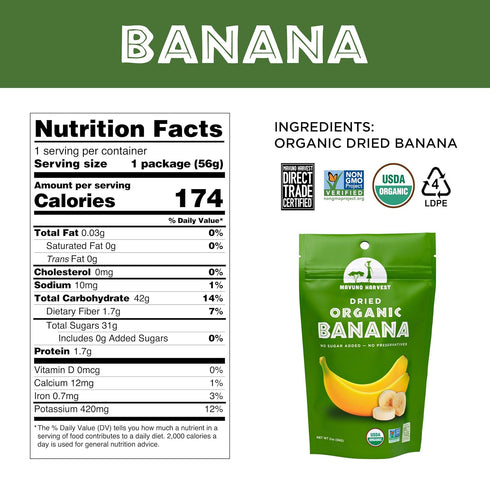 2 Oz, Pack 6 Mavuno Harvest Dried Banana Chips Fruit Snacks | Organic Dried Banana | Healthy Snacks for Kids & Adults |