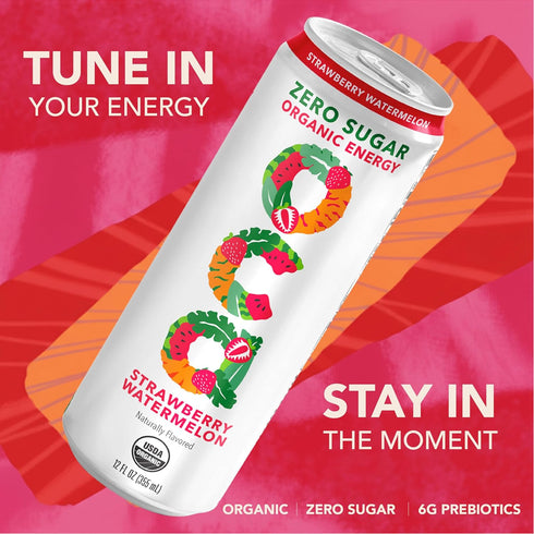 12 Oz (12-pack) OCA ZERO Strawberry Watermelon, Organic energy drink, zero sugar, gluten-free, vegan plant-based, Fl