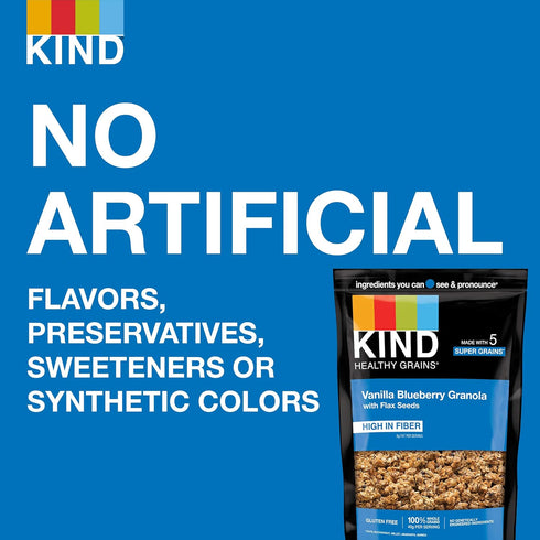 6g 11oz, 6 Count Kind Healthy Grains Granola, Vanilla Blueberry Clusters with Flax Seeds, Gluten Free, Healthy Snack