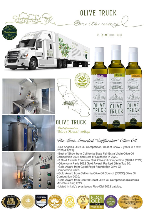 Olive Truck 16.9 oz (Pack 1) California Extra Virgin Olive Oil - Made from Early Harvest Olives, Authentic & Filtered