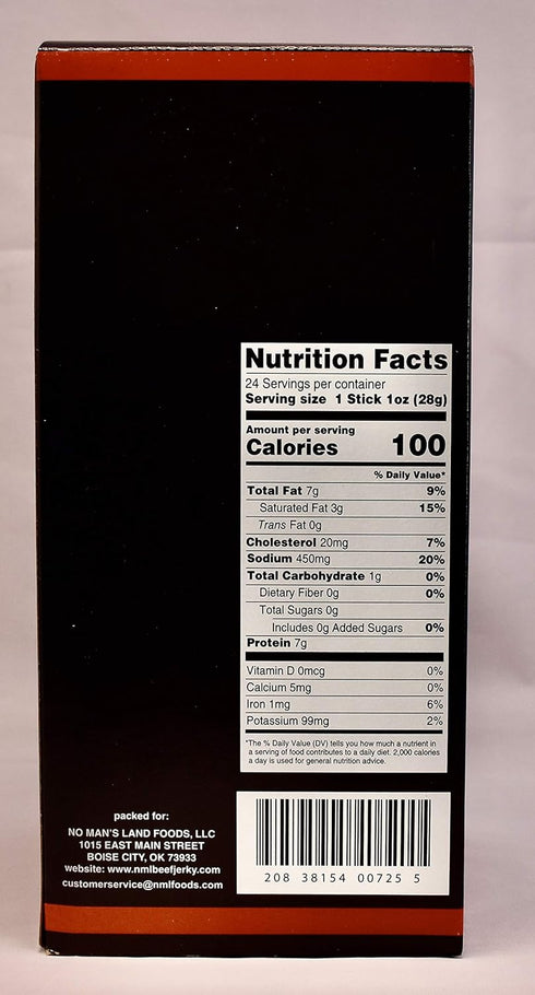 24 1oz No Man's Land HOT Meat Sticks High Protein Low Calorie Low Carb Premium Meat Snack Carton of Sticks