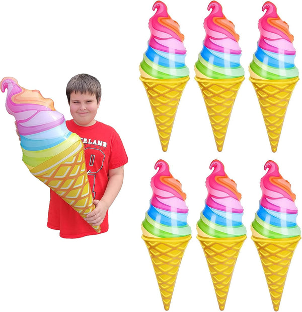 Zugar Land Rainbow Ice Cream Cone Inflates (33") Vinyl. (6 Pack) Colorful