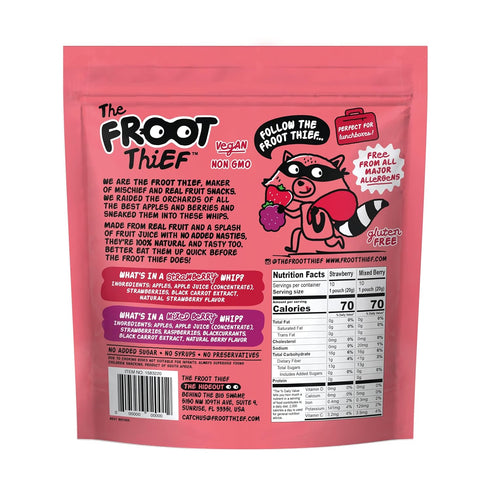 Pack, 10xStrawberry, 10xMixed The FROOT Thief Real Fruit Snack Whips BIG Variety Nut Free, Individual Bags for Kids