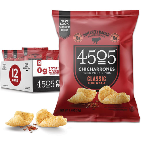 4505 Chicharrones Fried Pork Rinds - Flavored Pork Skins - Low Carb,