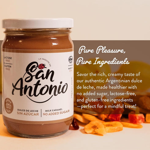 15 oz, Pack 2 San Antonio No Added Sugar Dulce de Leche Classic Milk Caramel Spread - Gluten & Lactose Free Dessert