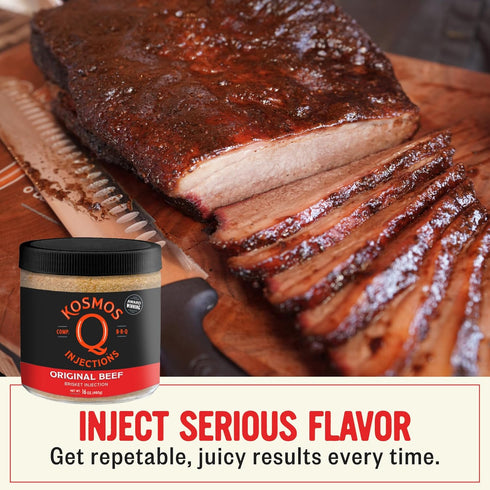 16 Oz Kosmos Q Original BBQ Beef Injection, Award-Winning Brisket Marinade for Ribs, Roasts, & More, Moisture-Retaining