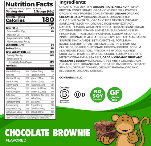 8g 4g 23 1lb Orgain Kids Protein Powder Shake Mix, Chocolate Brownie - Grass-Fed Dairy Protein, Fiber, Vitamins