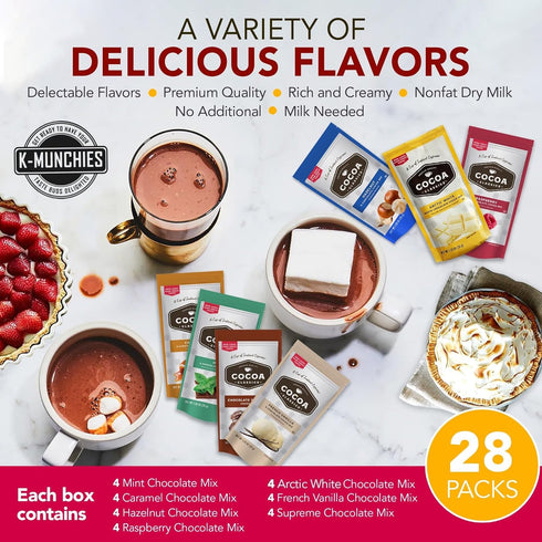 K-Munchies 28 (1.25 oz) Packets 7 Sets Cocoa Classics Hot Chocolate Mix - Assorted Hot Cocoa - Classic Flavors - Rich