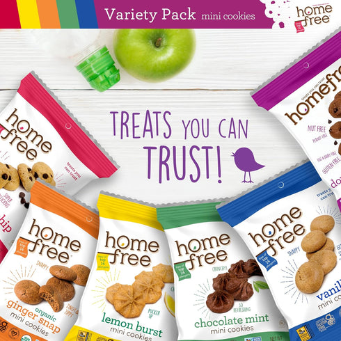 Homefree Mini Cookies Variety Pack, Gluten Free, Nut Free, Vegan Snack Packs (Pack of 10)