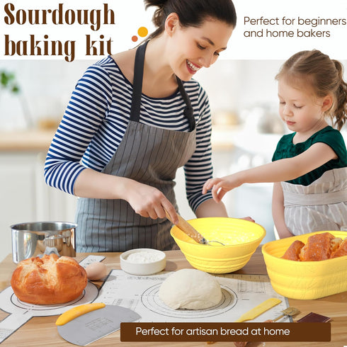 BICRET 2 Sourdough Starter Kit with Jar Complete Sourdough Bread Baking Supplies for Beginners, Includes Silicone