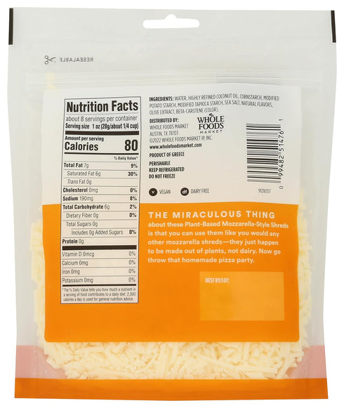 365 by Whole Foods Market Mozzarella 8 OZ Non Dairy Cheese Shreds