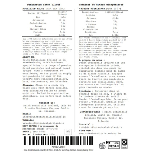 40+ 100% 3.527 OZ 100 Drink Botanicals Ireland | Slices, Dried Dehydrated Lemon Slice Wheels | Natural | | Grams |