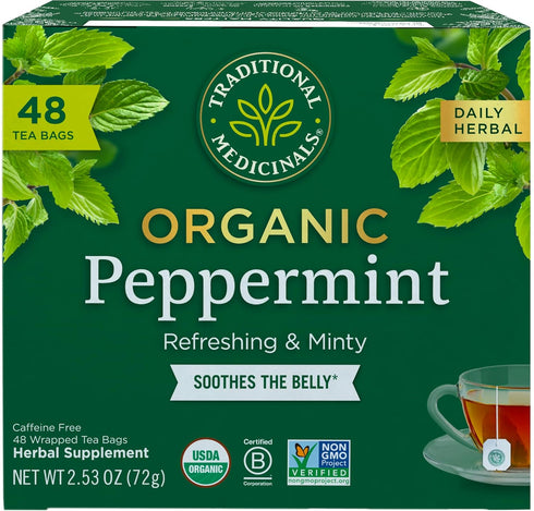 Traditional Medicinals Tea, Organic Peppermint, Soothes Your Belly, Refreshing & Minty, 48