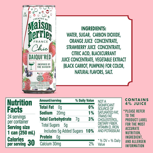 24-Pack Maison Perrier Chic DaiquiRed Strawberry and Red Fruits Flavored Sparkling Beverage, Low Calorie, Mocktail